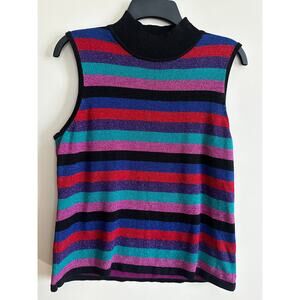 Style & Co Collection Sleeveless Mock Neck Striped Knit Top Size L